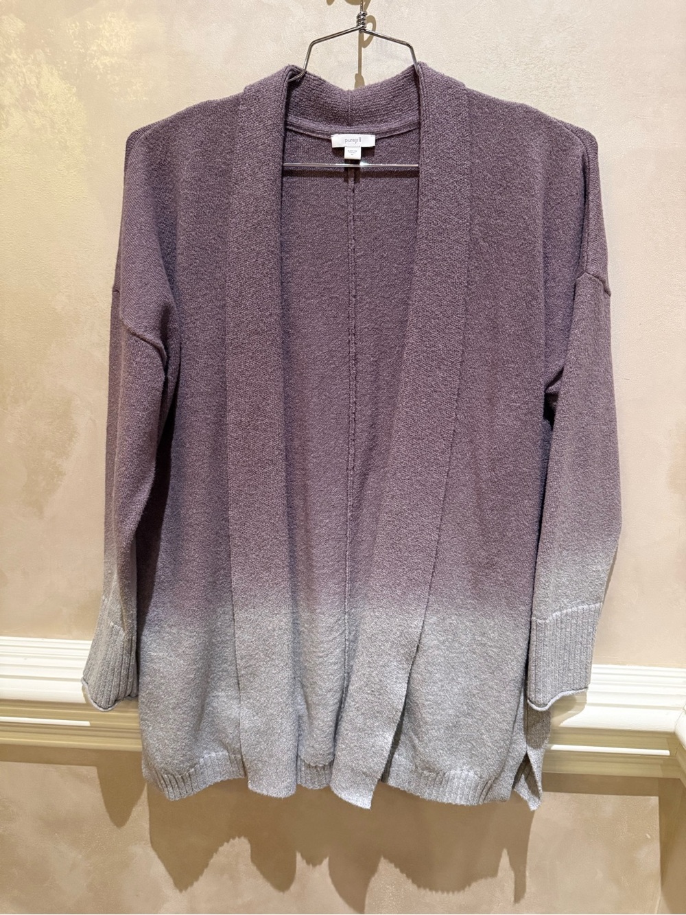 Open-Front Ombre Cardigan Sweater - Purple to Gray